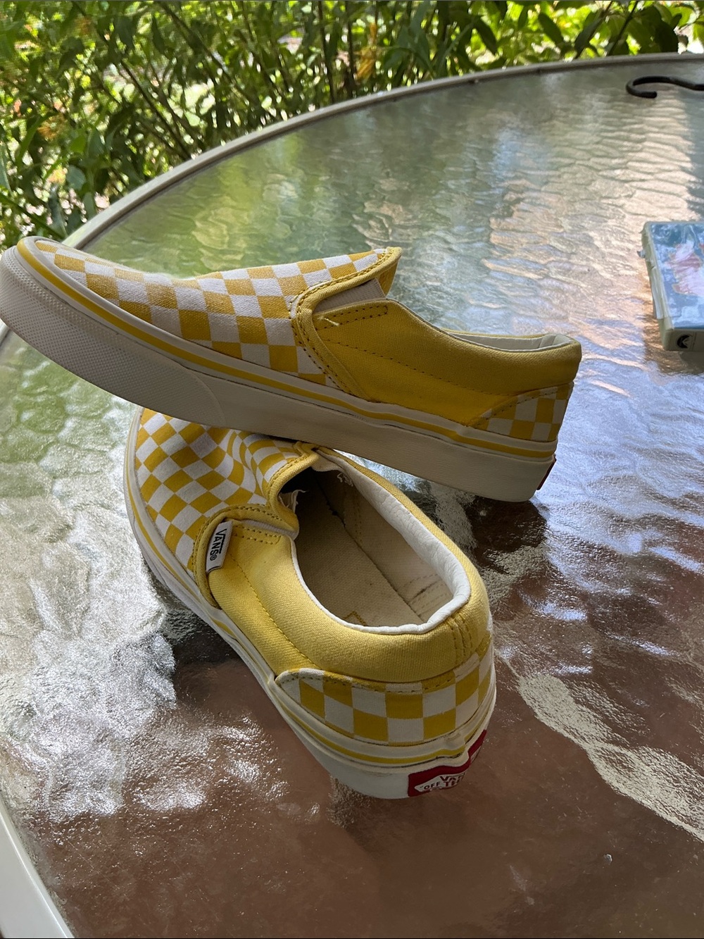 VANS Yellow White Classic Checker Slip on Shoes Girls Sz 3